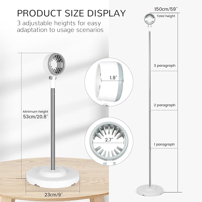 INNOLIFE Hair Dryer Stand, Adjustable Height Handsfree Hair Dryer Holder with Base, 180 Degree Rotating Floor Stand Blow Hairdryer Holder - White