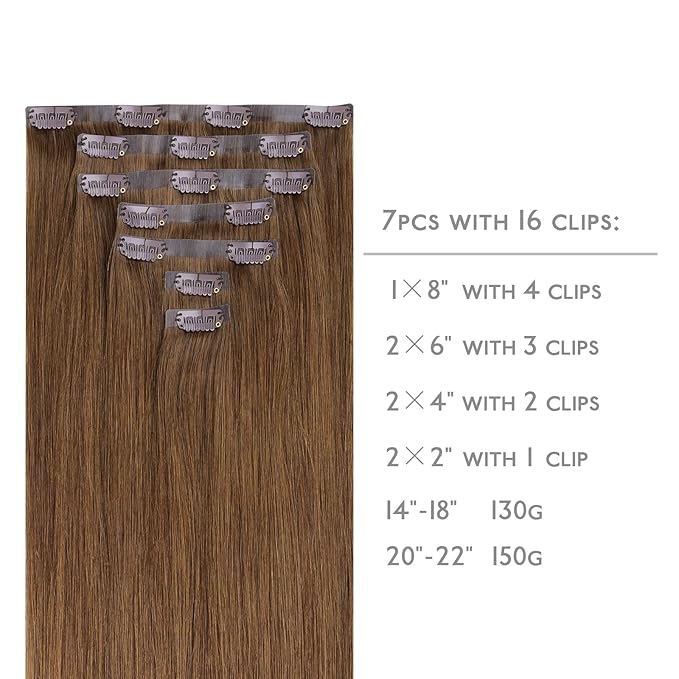 WENNALIFE Seamless Clip In Hair Extensions Human Hair, 12 Inch 80g 7pcs Light Auburn Brown Real Hair Extensions Clip in Human Hair Invisible PU Skin Weft Natural Remy Hair