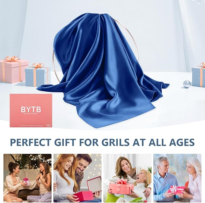 Silk Pillow Cases Queen Size 100% Mulberry Silk Pillowcase for Hair and Skin 22 Momme Both Side Grade 6A Silk Cooling Soft Breathable 20 x 30 Inches with Hidden Zipper 1PC, Royal Blue