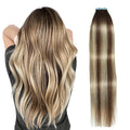 SUYYA Tape in Hair Extensions Human Hair Balayage Chocolate Brown to Bleach Blonde and Chestnut Brown 50g/pack 20pcs Straight Seamless Skin Weft Tape in Real Human Hair Extensions(18inch #P6/613/T4)