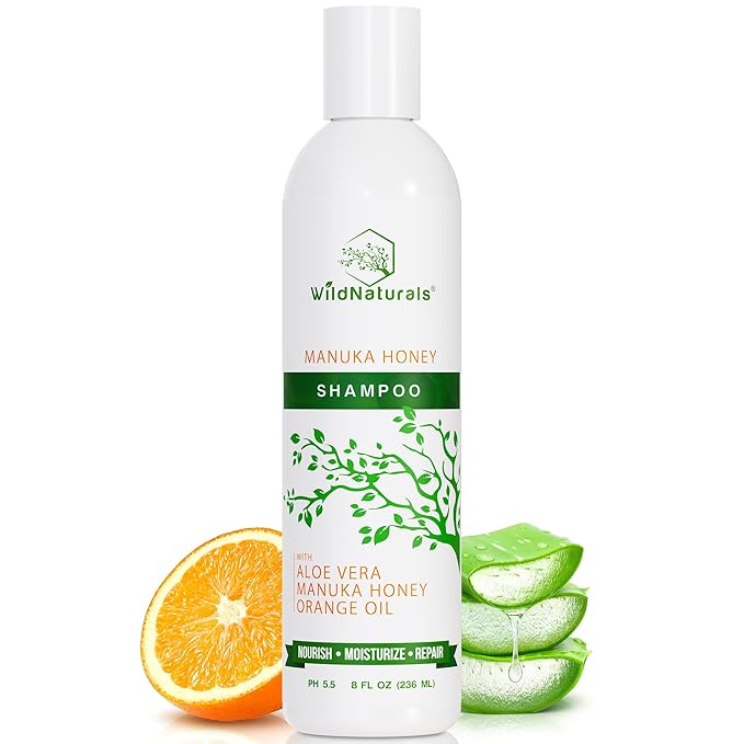 Wild Naturals Manuka Honey Shampoo for Eczema & Psoriasis – Hydrating Sulfate-Free with Aloe Vera & Coconut Oil – Moisturizing Shampoo for Dry, Itchy Scalp