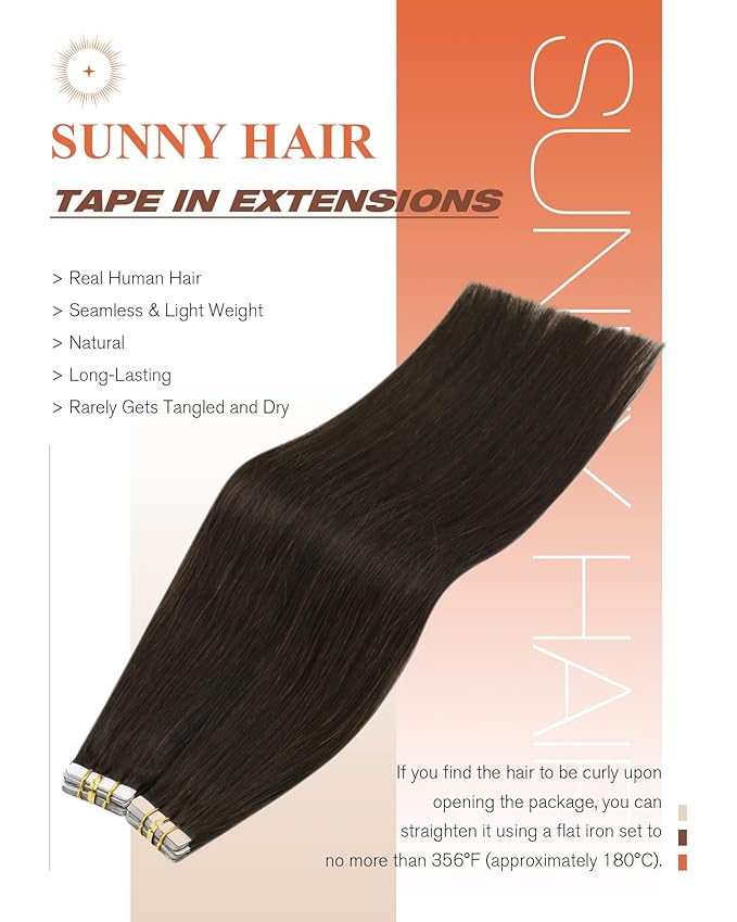Sunny Hair Tape in Hair Extensions,Dark Brown Tape in Hair Extensions Human Hair Invisible Remy Human Hair Tape in Extensions 22 inch 20Pcs