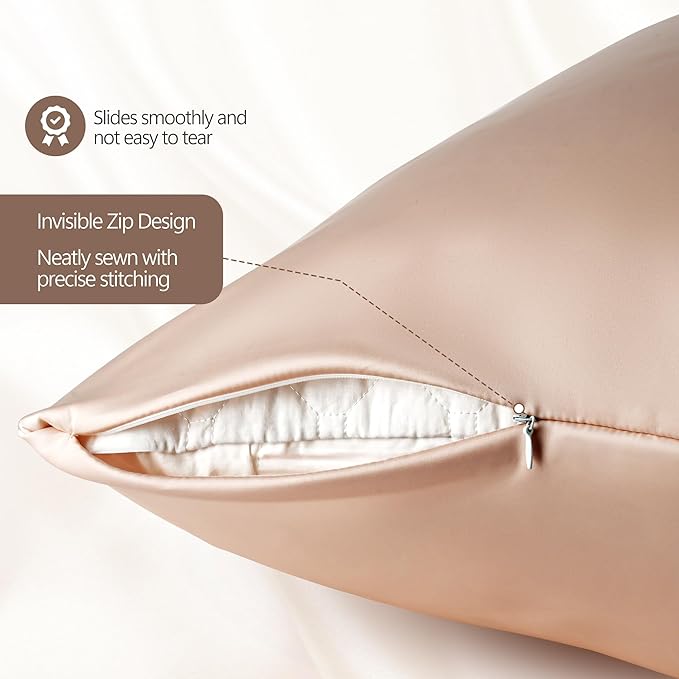 Luxury 6A Mulberry Silk Pillowcase & Silk Pillow Case for Hair & Skin – Anti-Wrinkle, Hidden Zipper – Best Beauty Sleep Solution for Women (Beige, Queen)