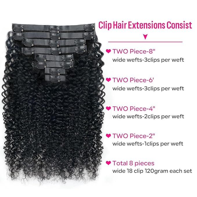 Seamless Curly Clip in Hair Extensions Real Human Hair Brazilian Virgin Human Hair Clip in Extensions 8Pcs Seamless Clip ins for Black Women with 18Clips PU Skin Weft 120g 18inch Natural Black