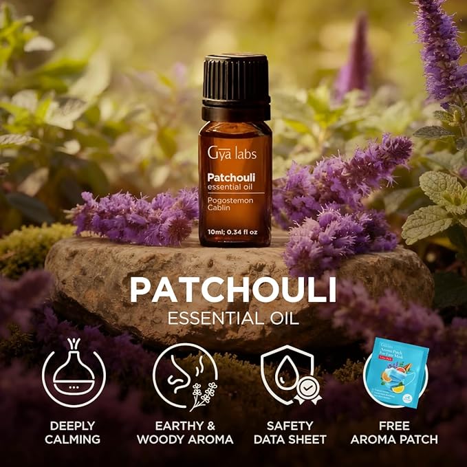 Gya Labs Patchouli Essential Oil - 0.34 Fl Oz - for Hair, Skin, Diffuser, Aromatherapy & DIY Candle Making Scent