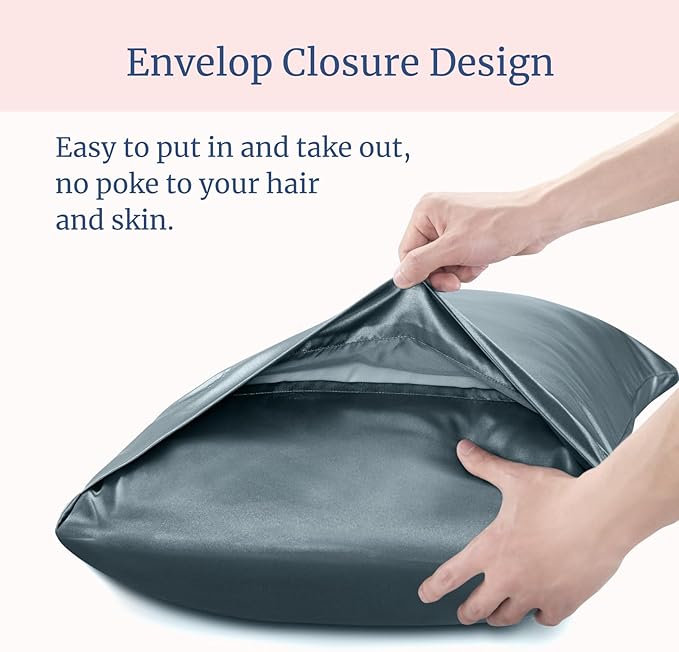 BEDELITE Satin Pillowcase for Hair and Skin, Super Soft Similar to Silk Pillow Cases 4 Pack with Envelope Closure, Cooling Pillowcases for Women Men (20"x30" Queen Size, Space Grey)