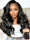KLAIYI Bye Bye Slip™ Loose Body Wave Wig Layer Side Part 200% Density 7X5 Pre Cut Lace Front Wigs Human Hair Drawstring Glueless 30S Ready to Wear and Go Beginner Wig Pre Plucked Bleached Knots 16Inch