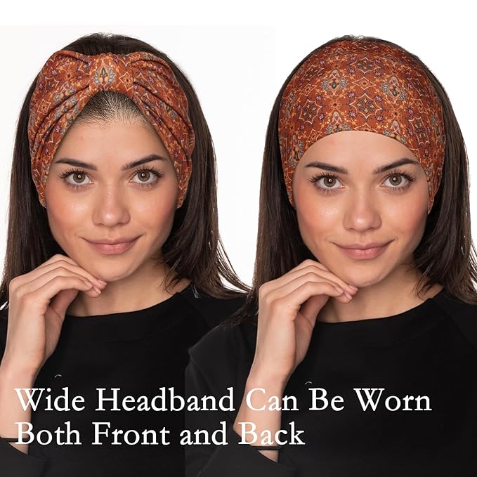 Cobahom 6 Pcs Wide Headbands for Women Non Slip Soft Fabric Hair Wrap Boho Head Bands Elastic Sport Hair Bands for Workout Yoga Running (Retro Flower)