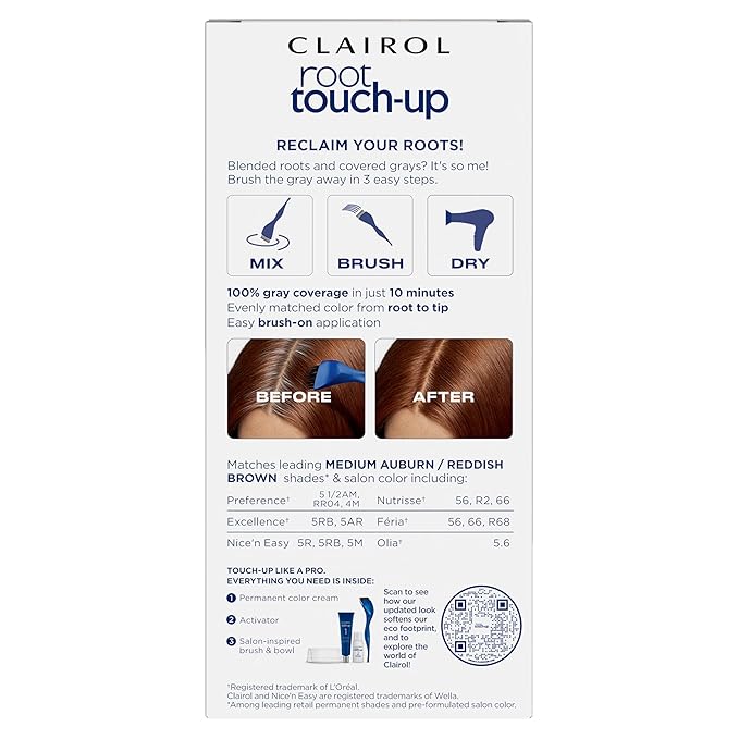 Clairol Root Touch-Up by Nice'n Easy Permanent Hair Dye, 5R Medium Auburn/Reddish Brown Hair Color, Pack of 1