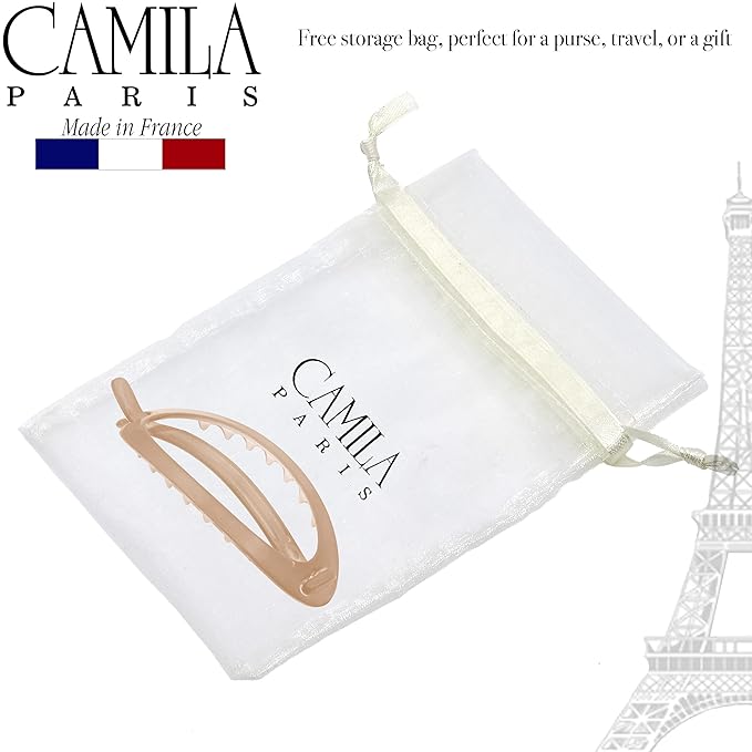 Camila Paris CP3458 French Hair Barrette Clip, Flexible Ponytail Holder No Metal Parts, Strong Hold Grip Hair Clips for Women, No Slip and Durable Styling Girls Hair Accessories, Made in France