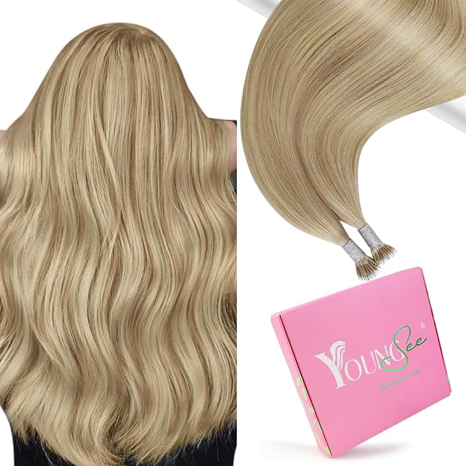 YoungSee Nano Ring Hair Extensions Highlights Blonde Nano Link Human Hair Extensions Blonde for Women Pre Bonded Nano Beads Hair Extension Real Human Hair Straight and Soft 18inch 50g 50s Cold Fusion