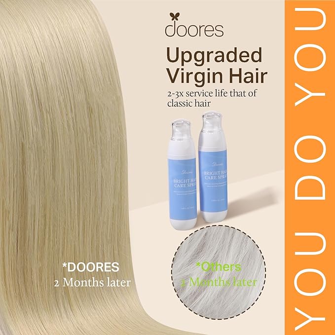 DOORES Human Hair Extensions - Ash, Golden, and Platinum Blonde - 22 Inch, 7pcs, 110g - Invisi Edge Seamless Clip in Real Human Hair Straight