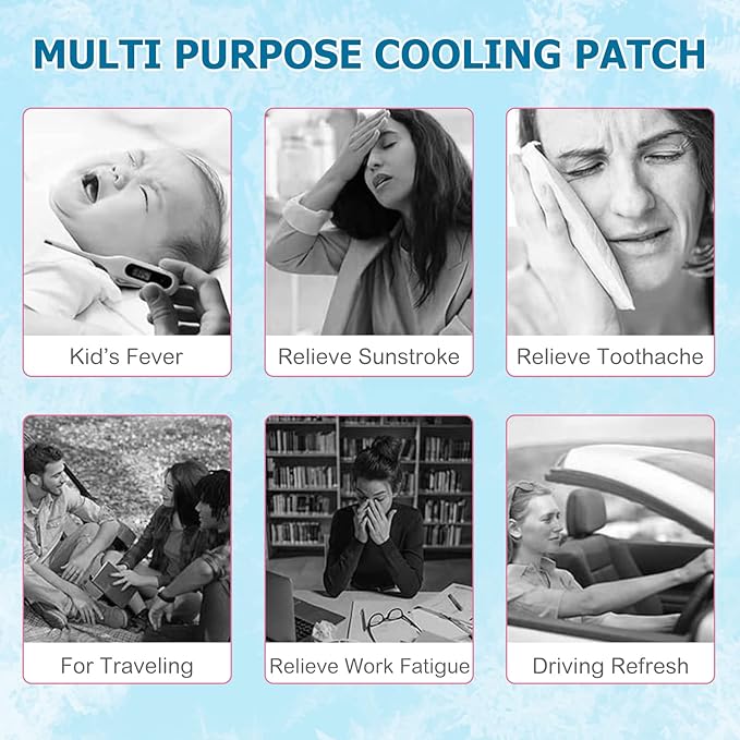 20 Sheets Fever Patches for Kids - Hot Weather Cooling Gel Patches for Adults - Headache Patches - Forehead Fever Cool Pads