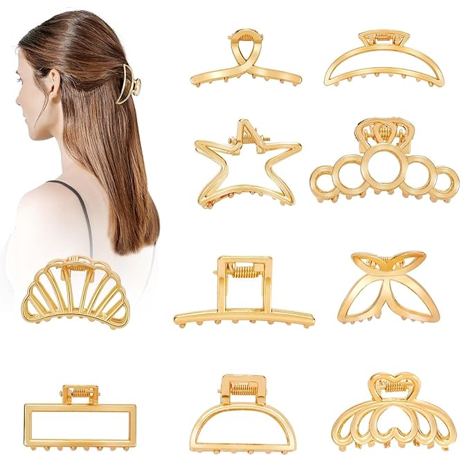 CWJCYTNSN Small Gold Hair Clips, 10Pcs Metal Hair Claw Clips for Women Thick Thin Hair, Non-Slip Hair Clips for Women and Girls, Strong Hold Hair Accessories