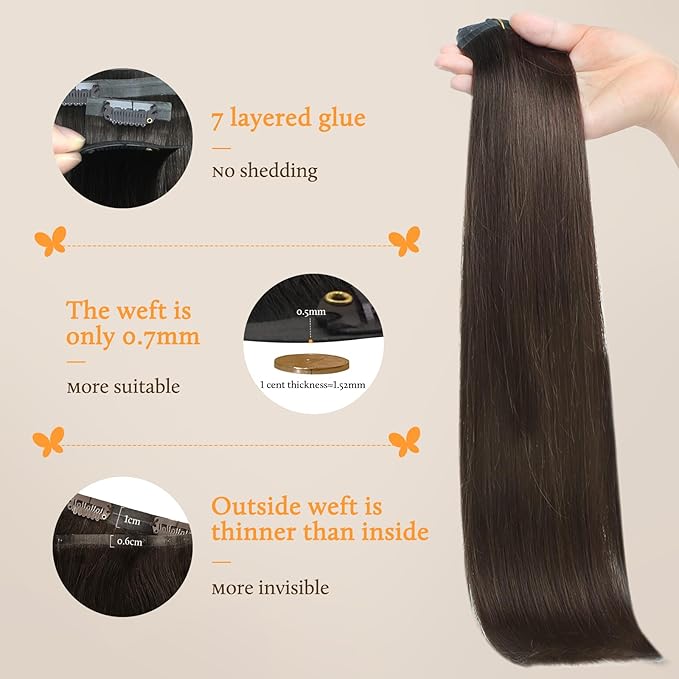 DOORES Seamless Clip in Hair Extensions Real Human Hair, Light Dark Brown 150g 7pcs 22 Inch Virgin Clip in Hair Extensions, Invisible Edge Clip in Hair Extensions, Straight Natural Hair