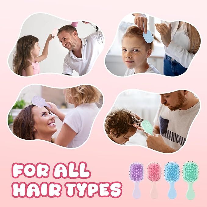 Mini Hair Bursh for Women and Girls, Protable Travel Size Hair Brush for Pockets Purses, Mini Detangler Brush for All Hair Types, Small Paddle Brush for Detangling(Pink)