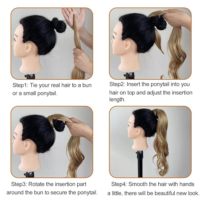 Chicmoi Brown Ponytail Extainson 32 Inch Flexible Wrap Around Ponytail Hair Extension 8# Long Wavy Pony Tails hair Extension Chocolate Brown Synthetic Hairpieces For Women and Girls