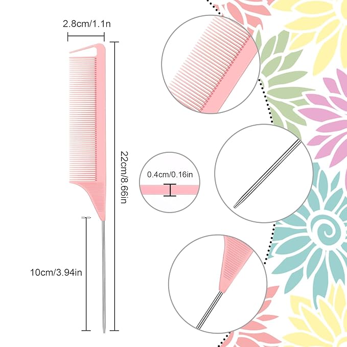 Patelai 30 Pieces Rat Tail Combs Bulk, Hair Teasing Fine Tooth Pintail Combs Braiding Hair Styling Tools with Steel Pin for Stylists Salon Teasing Sectioning Coloring Detangling(Macaron Color)