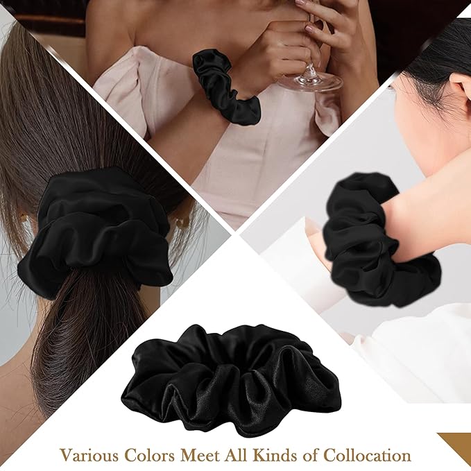 100% Mulberry Silk Hair Ties, No-Damage Frizz Prevention for Sleep and Night, Hair Accessories for Women (Black)