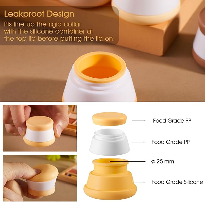 INSFIT Travel Containers for Toiletries, TSA Approved Silicone Cream Jars with Lids, BPA Free Travel Size Toiletries Leakproof Cruise Essentials for Cosmetic Cream Lotion