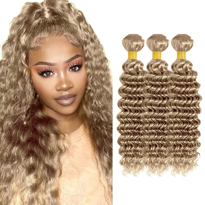 26 28 30 Inch Ash Blonde Bundles Color #22 Deep Wave Bundles Blonde Deep Wave Bundle Peruvian Virgin Remy Grey Blonde Human Hair Bundle