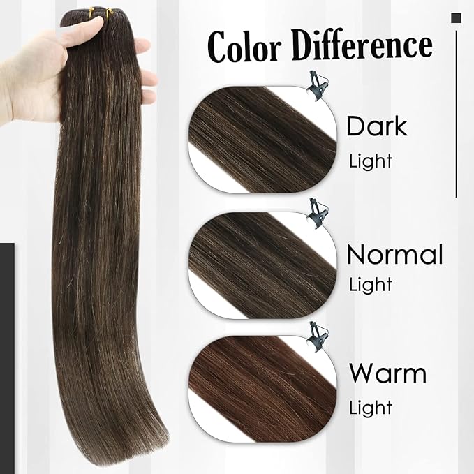 Full Shine Dark Brown Hair Extensions Clip in Human Hair 3 Pcs 60 G 20 Inch Balayage Dark Brown Straight Invisible Thin Clip in Hair Extensions