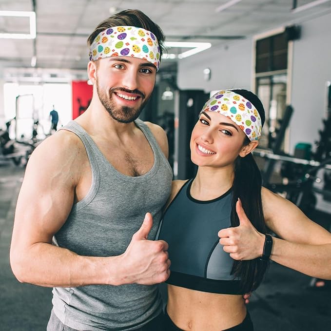 Easter Bunny & Eggs Style Sports Headband for Men Women Moisture Wicking Sweatband for Basketball, Running, Gym