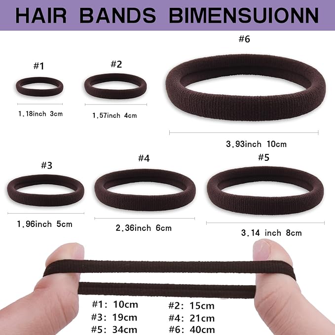 100PCS Various Sizes Brown Hair Ties for Women, Elastics Hair Ties No Damage Ponytail Holder for Thick/Thin Hair Accessories, Soft Cotton Cloth Seamless Hair Bands