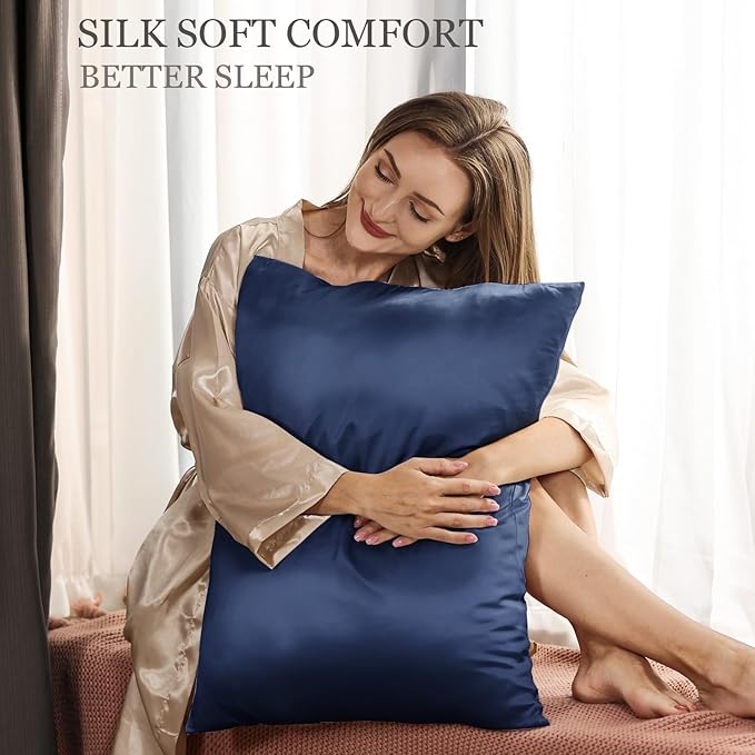 Adubor 100% Silk Pillowcase - Mulberry Silk Pillow Cases, 23 Momme 6A Grade Fibers, Silk Pillow Case for Hair and Skin Health, with Hidden Zipper (Queen 20''x30'', Navy Blue, 1PC)