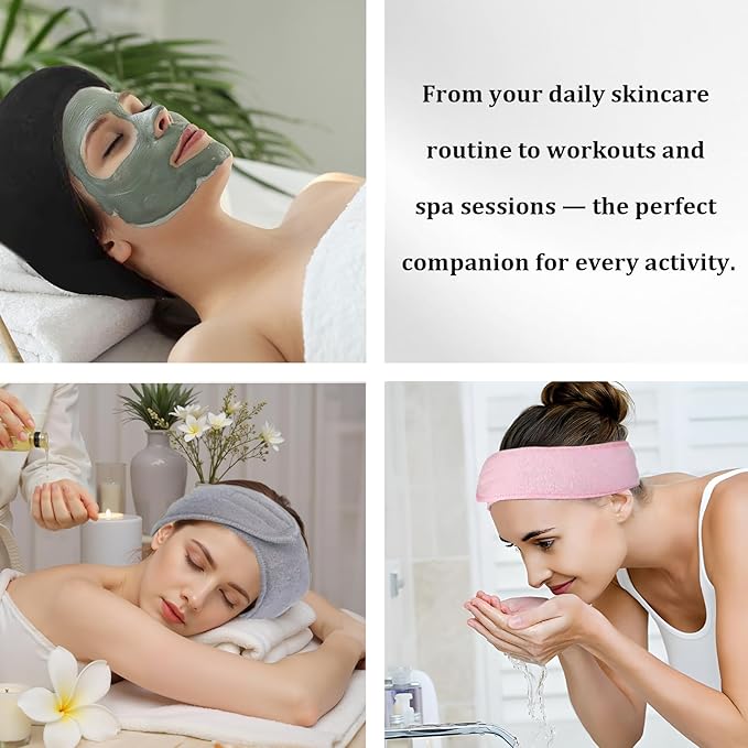 4 Pack Adjustable Makeup Headbands – Non-Slip Spa & Facial Hair Wrap, Washable Headband for Shower, Yoga, Gym, Salon & Home Use (Fits All),HZFD-BA