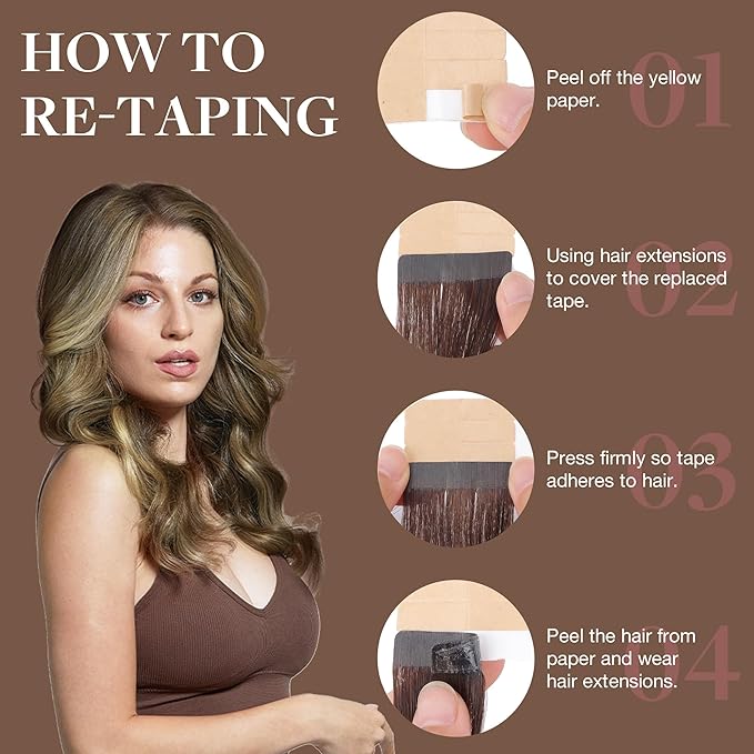 GOO GOO Tape in Hair Extensions Human Hair, 3/8/613 Walnut Brown to Ash Brown and Bleach Blonde, 22inch 50g 20pcs, Skin Weft Seamless Invisible, Silky Straight with Thick Ends, Remy Human Hair