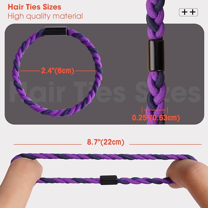 EasYoung 10pcs Braided Men's Hair Ties for Buns, Curly, Thick Dense Hair - Elastic Coils for Men & Women, No Crease
