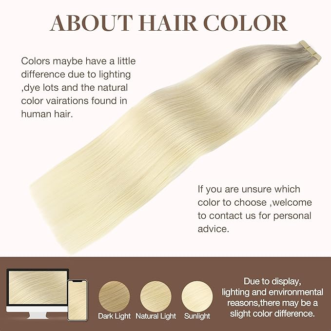 GOO GOO Tape in Hair Extensions Human Hair, 17/22/60 Ash Blonde to Golden Blonde and Platinum Blonde, 26inch 120g 40pcs, Skin Weft Seamless Invisible, Silky Straight with Thick Ends, Remy Human Hair