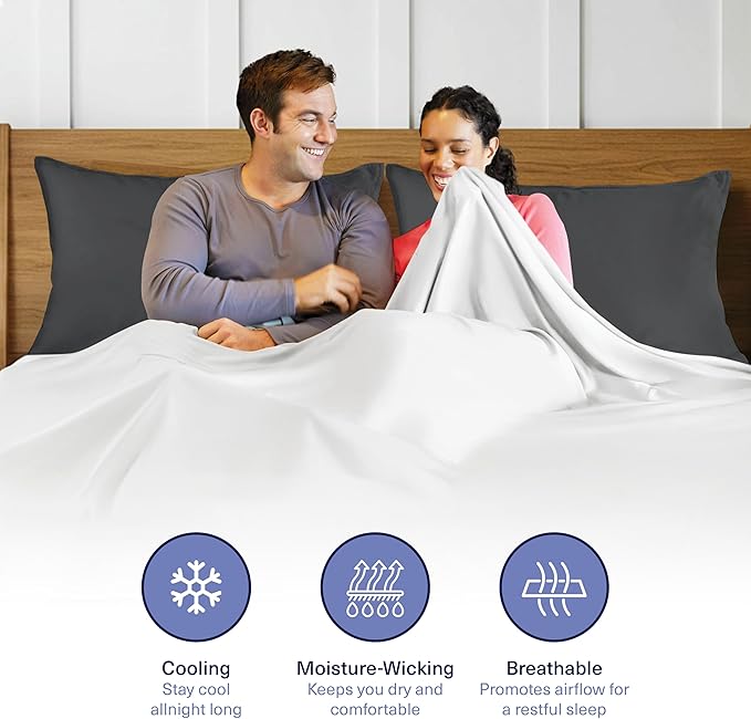 Kickoff Viscose Bamboo Pillowcase, King, Set of 2, 100% Organic Hidden Zippered Viscose Bamboo Pillow Case King Size, Cooling Pillow Cover for Hot Sleepers (20"x40", Pewter)