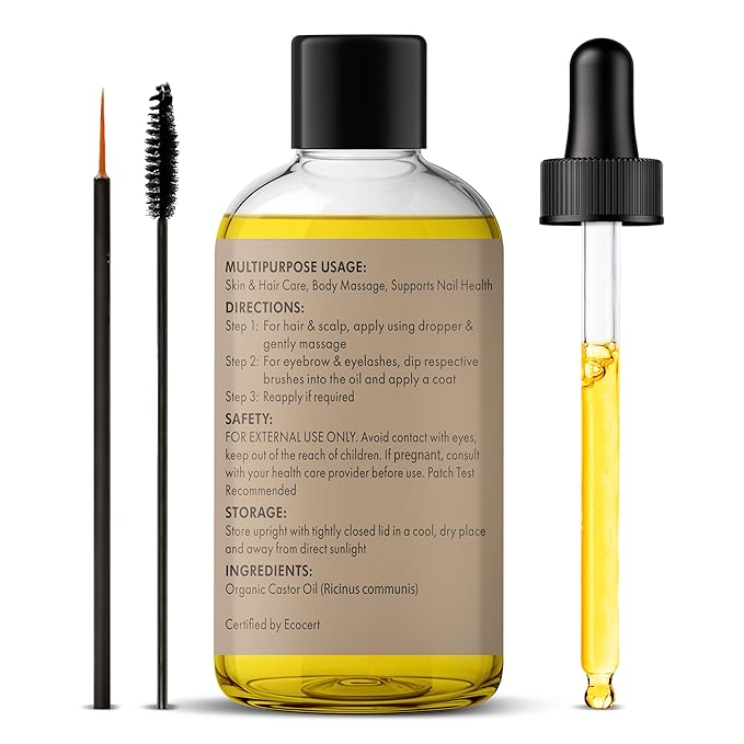 Majestic Pure USDA Organic Castor Oil - 100% Pure & Natural - Premium Grade, Cold Pressed, Hexane Free - Hair, Eyelashes, Eyebrows, Nails - Moisturizing & Nourishing - 4 Fl Oz