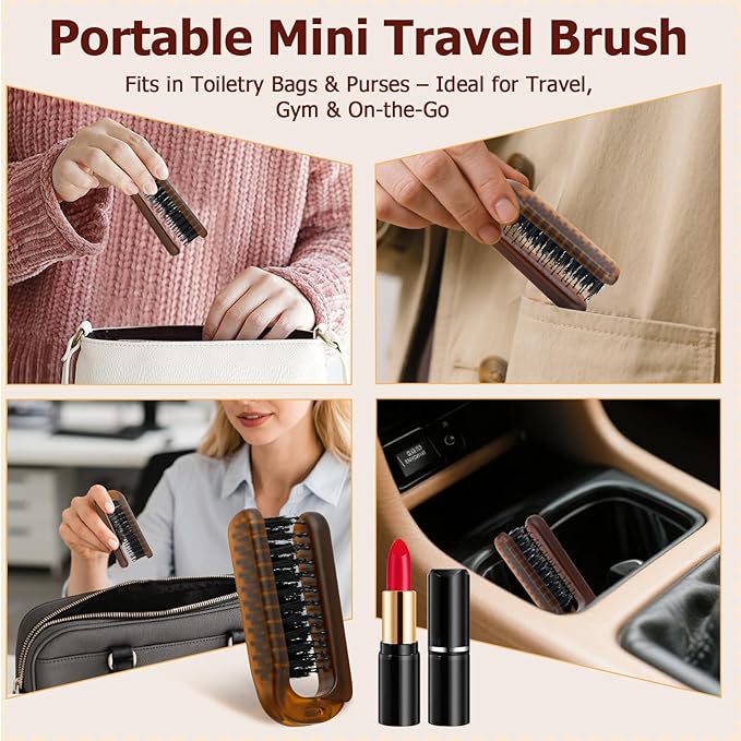 Hair Brushes for Women, Foldable Mini Travel Boar Bristle Small Hair Brush for All Hair Types Travel Size HairBrush, 1-Pack