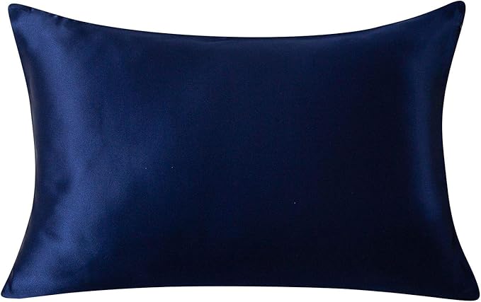 SLPBABY 100% Natural Pure Silk Pillowcase for Hair and Skin, Both Side 19 Momme Silk, Luxury Smooth Satin Pillowcase Cover with Hidden Zipper (Standard(20''x26''), Navy Blue)