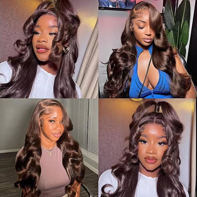 Brown Body Wave Bundles Human Hair Chocolate Brown Bundle Niegmeag Brazilian Virgin Soft and Silky Remy Hair 3 Bundles 14 16 18 Inch Double Weft Color 4 Body Wave Bundle 150g