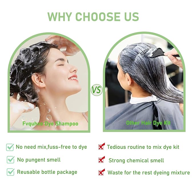 Fvquhvo Black Hair Dye for Gray Hair, Instant Hair Dye Shampoo, Hair Color Shampoo for Women Men, Lasting Shampoo Hair Dye & Black Hair Shampoo, Shampoo Para Canas, Champu Para Canas 16.90 Fl Oz