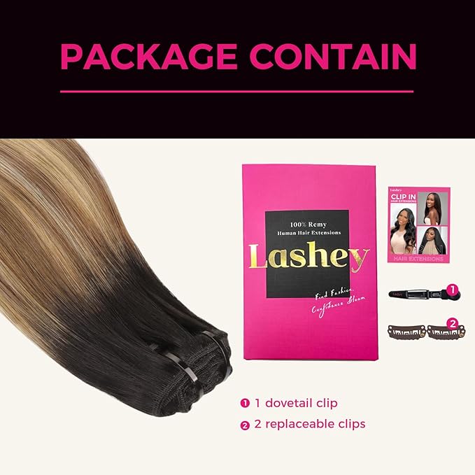 Lashey Clip in Hair Extensions Real Human Hair Balayage Ash Brown to Honey Blonde with Dark Root 7pcs 120g Straight 16 Inch Hair Extensions Natural Remy Human Hair Clip in Extensions