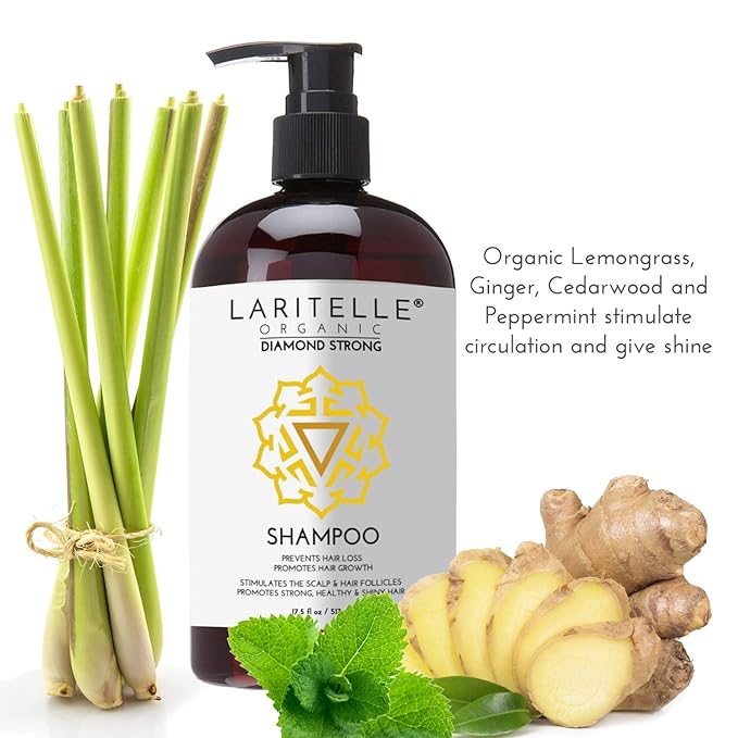 Laritelle Diamond Strong Organic Shampoo – Hair Growth & Strengthening – Sulfate-Free, Cedarwood & Botanicals – Prevents Thinning & Breakage – Made in USA – 17.5 oz