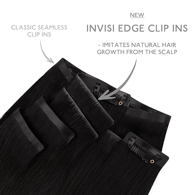 WENNALIFE Invisi Edge & Classic Seamless Clip in Hair Extensions Real Human Hair, 18 Inch 130 7pcs Jet Black Hair Extensions for Women Invisible Straight Injection Extensiones de Cabello Humano