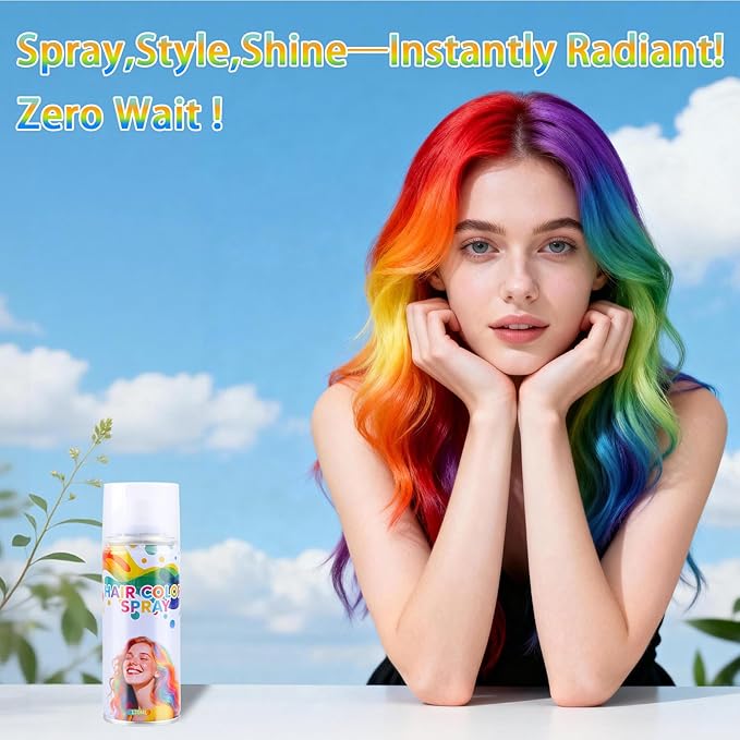 6 PCS Red&Blue&Purple&Pink&Silver&Green Temporary Hair Color Spray,Non-Stick Hairspray for Kids Girls Women Men,One-day Washable Hair Dye Spray for Party Halloween Cosplay DIY Christmas.