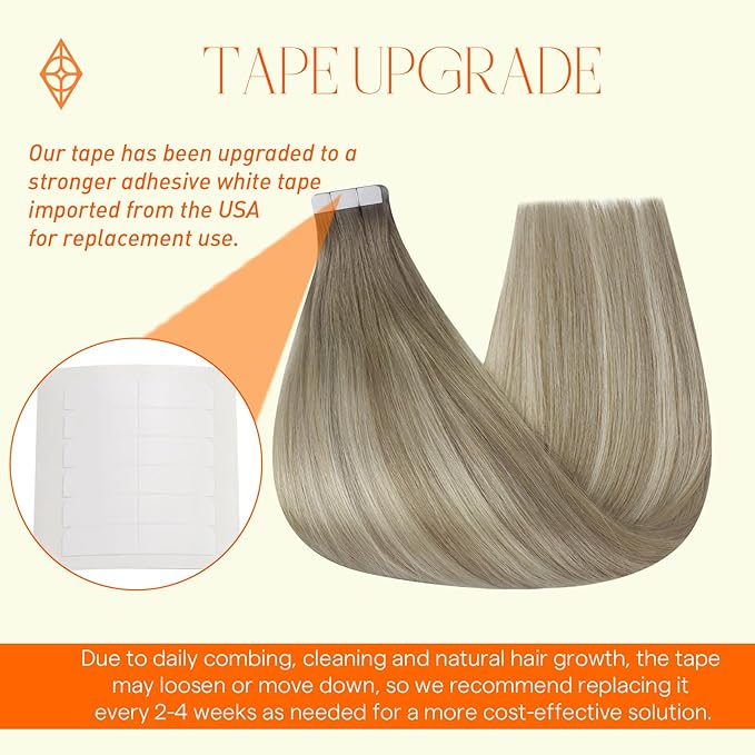 Full Shine Tape in Hair Extensions Human Hair Color 19/8/60 Grey Fading to Ash Brown And Blonde Double Sided Tape in Human Hair Extensions 12 Inch Skin Weft Tape in Extensions 20Pcs 30 Gram