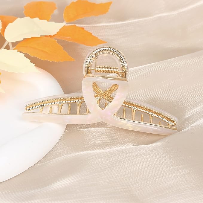 Big Hair Claw Clips Butterfly Hair Clips for Women 4.7" Large Acetate Metal Hair Claw Clip for Girls Hair Accessories for Long Thick Hair (Pearly White)