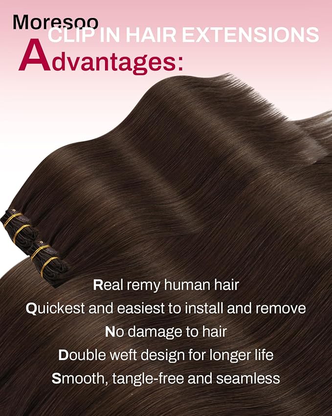 Moresoo Human Hair Clip in Extensions Medium Brown Double Weft Clip in Hair Extensions Human Hair Brown Remy Clip Hair Extensions Real Human Hair Full Head 7pcs/120g 22 Inch