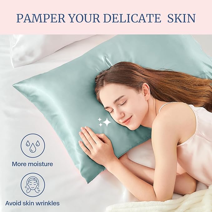 BEDELITE Satin Pillowcase for Hair and Skin, Super Soft Similar to Silk Pillow Cases 4 Pack with Envelope Closure, Cooling Pillowcases for Women Men (20"x30" Queen Size, Haze Blue)