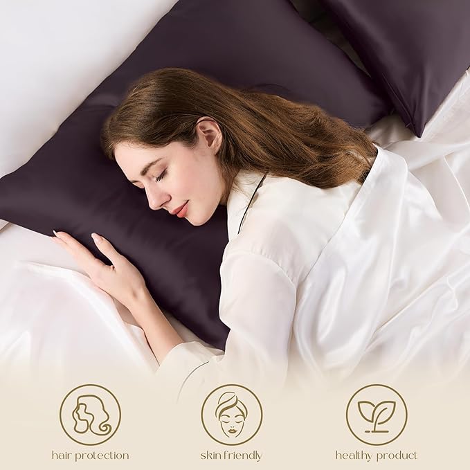 ZIMASILK 100% Pure Mulberry Silk Pillowcase for Hair and Skin Health,Soft and Smooth,Both Sides Premium Grade 6A Silk,600 Thread Count,with Hidden Zipper,1pc (Queen 20''x30'',Eggplant Purple)