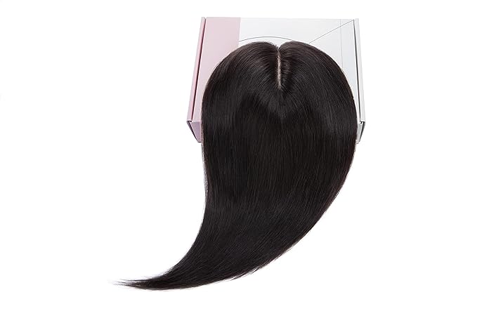 Rich Choices Hair Toppers for Women Real Human Hair 100% Human Remy Toppers NO Bangs for Women with Thinning on Top Clip in Hairpiece 4"x4.7"Lace Base 12 Inch #1B Natural Black