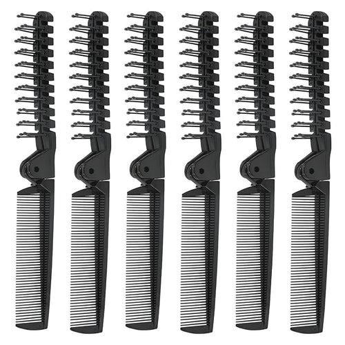 12 PCS Travel Foldable Brush Comb, Plastic Folding Hair Comb, Double Headed Hair Brush Hairdressing Tools for Men Women (Black)